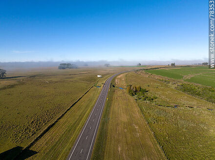 Aerial view of route 8 to the south with morning mist - Department of Treinta y Tres - URUGUAY. Photo #78353