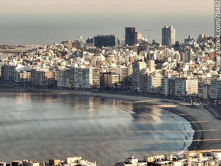 Aerial view of Pocitos promenade and beach in the afternoon - Department of Montevideo - URUGUAY. Photo #78482