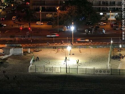 Aerial view of night volleyball games at the beach - Department of Montevideo - URUGUAY. Photo #78629