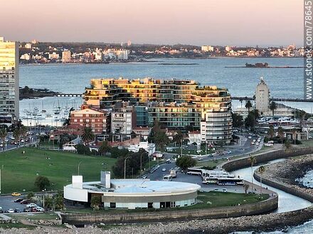 Aerial view of Kibon, Forum building and the distant Malvin promenade - Department of Montevideo - URUGUAY. Photo #78645