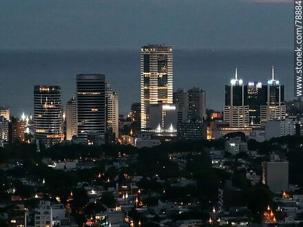 Aerial photo of the Buceo towers illuminated against the backdrop of the Rio de la Plata - Department of Montevideo - URUGUAY. Photo #78884
