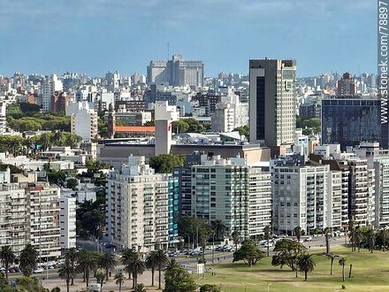 Aerial photo of buildings on Rambla Gandhi, Sheraton Hotel, Hospital de Clínicas, etc. - Department of Montevideo - URUGUAY. Photo #78897