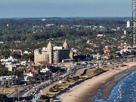 Aerial photo of the rambla and hotel Carrasco in the afternoon - Department of Montevideo - URUGUAY. Photo #78925
