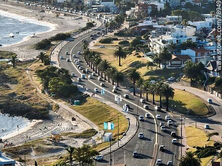 Foto aérea de una curva de. la rambla con tránsito en Punta Gorda - Departamento de Montevideo - URUGUAY. Foto No. 78949