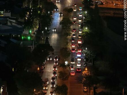 Aerial photo of automobiles on 26 de Marzo Street at night. - Department of Montevideo - URUGUAY. Photo #78933
