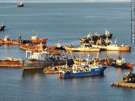 Aerial view of junk ships in the bay - Department of Montevideo - URUGUAY. Photo #79022