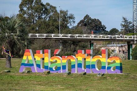 Atlantida sign and the bridge on Route 11 - Department of Canelones - URUGUAY. Photo #79814