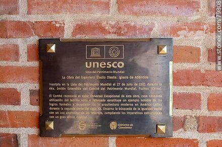 Plaque of the Cristo Obrero Church - Department of Canelones - URUGUAY. Photo #79808