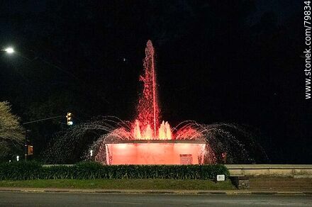 Batlle Park fountain illuminated at night - Department of Montevideo - URUGUAY. Photo #79834