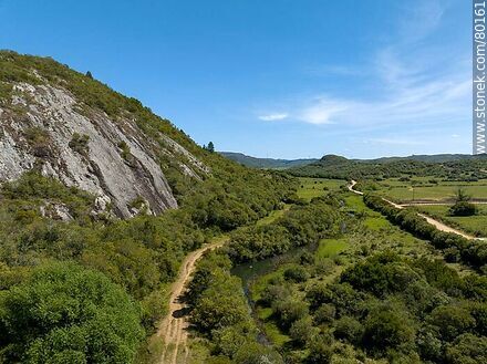 Aerial view of the rugged Cuchilla Grande mountain range on route 81 - Lavalleja - URUGUAY. Photo #80161