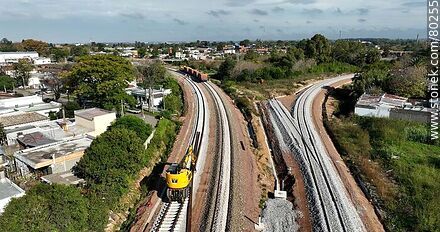 Aerial view of the new tracks to and from Peñarol station to the Montevideo - Las Piedras axis - Department of Montevideo - URUGUAY. Photo #80255