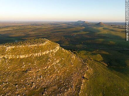 Aerial view of Miriñaque hill and Tres Cerros in the background - Department of Rivera - URUGUAY. Photo #80314