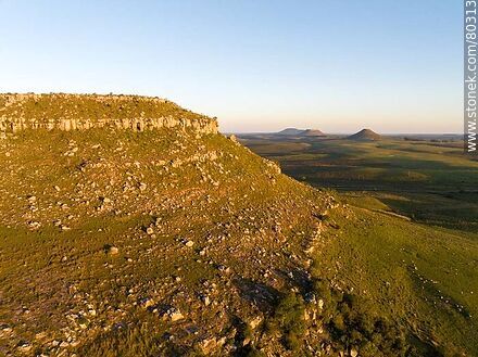 Aerial view of Miriñaque hill and Tres Cerros in the background - Department of Rivera - URUGUAY. Photo #80313
