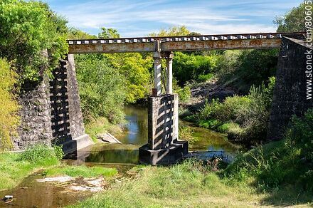Puente ferroviario sobre un afluente del río Queguay Grande - Departamento de Paysandú - URUGUAY. Foto No. 80605