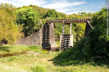 Puente ferroviario sobre un afluente del río Queguay Grande - Departamento de Paysandú - URUGUAY. Foto No. 80602