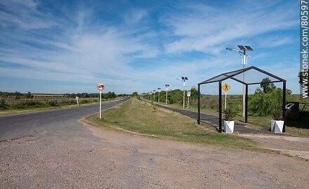 Road to Queguay River. Pedestrian walkway with lighting - Department of Paysandú - URUGUAY. Photo #80597