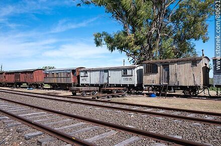 Estación de trenes Queguay. Antiguos vagones de madera - Departamento de Paysandú - URUGUAY. Foto No. 80621