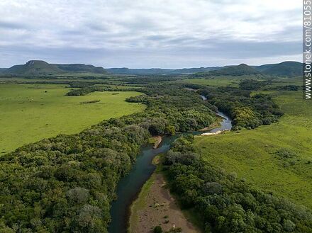 Aerial view of the El Lunarejo Valley and river - Department of Rivera - URUGUAY. Photo #81055