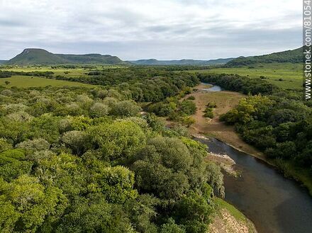 Aerial view of the El Lunarejo Valley and river - Department of Rivera - URUGUAY. Photo #81054