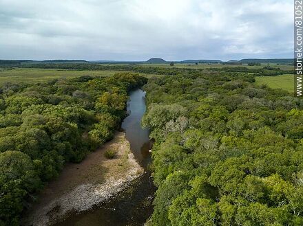 Aerial view of the El Lunarejo Valley and river - Department of Rivera - URUGUAY. Photo #81052