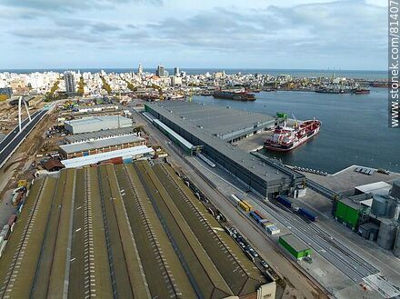 Vista aérea del muelle C y el de UPM - Departamento de Montevideo - URUGUAY. Foto No. 81407