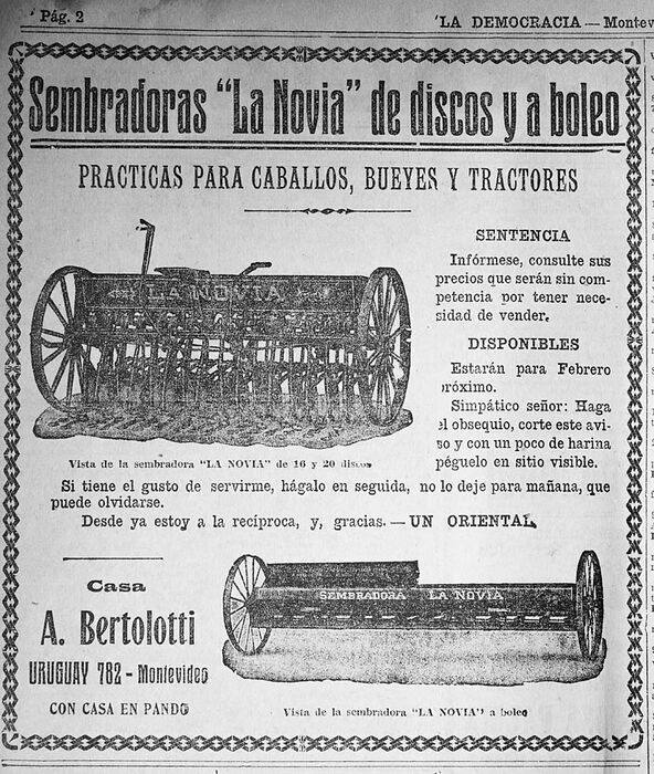 Old advertisement of the house A. Bertolotti. La Novia