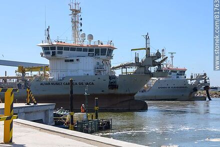 Dragas Alvar Núñez Cabeça de Vaca y Afonso de Albuquerque rellenando a un lado del muelle C para la terminal de UPM. 2019 - Departamento de Montevideo - URUGUAY. Foto No. 81763