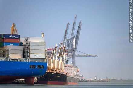 Gruas, barcos de carga y contenedores - Departamento de Montevideo - URUGUAY. Foto No. 81856