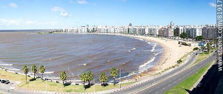 Aerial view of Pocitos Bay and its beach - Department of Montevideo - URUGUAY. Photo #81917
