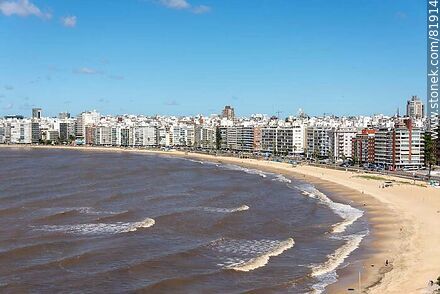 Aerial view of Pocitos Bay and its beach - Department of Montevideo - URUGUAY. Photo #81914