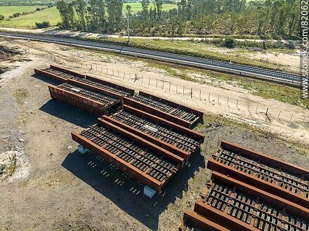 Aerial view of railroad bridge sections that have been replaced on the bridge over the Santa Lucia River - Department of Canelones - URUGUAY. Photo #82062