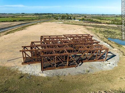Aerial view of railroad bridge sections that have been replaced on the bridge over the Santa Lucia River - Department of Canelones - URUGUAY. Photo #82063