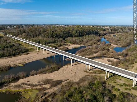 Aerial view of the bridge on route 11 over the Santa Lucia river during the dry season - Department of Canelones - URUGUAY. Photo #82086