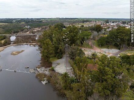 Aerial view of. Robaina Park in front of the Santa Lucia River - Department of Florida - URUGUAY. Photo #82474