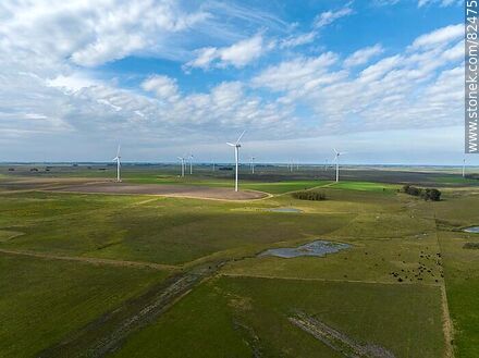 Vista aérea de campos con molinos eólicos -  - URUGUAY. Foto No. 82475