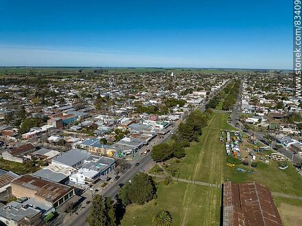 Aerial view of what remains of the Young railroad tracks and train station. - Rio Negro - URUGUAY. Photo #83409