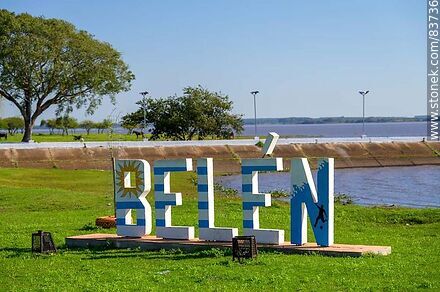 Letrero de Belén a orillas del río Uruguay - Departamento de Salto - URUGUAY. Foto No. 83736