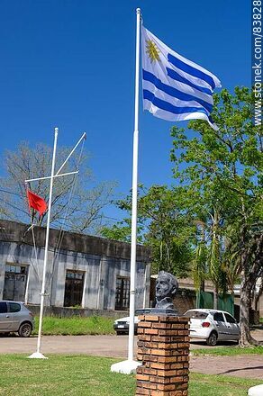 Bandera uruguaya flameando en Bella Unión - Departamento de Artigas - URUGUAY. Foto No. 83828