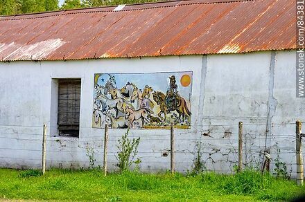 Mural de un trabajador rural a caballo - Departamento de Río Negro - URUGUAY. Foto No. 84381
