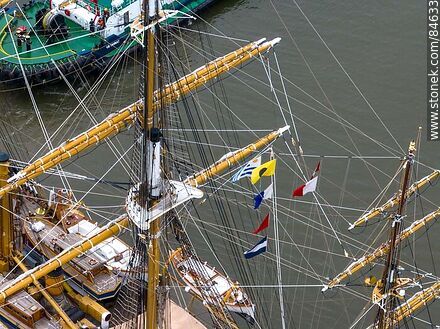 Aerial view of ropes and cables of the training ship Amerigo Vespucci - Department of Montevideo - URUGUAY. Photo #84633