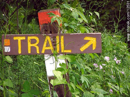 Letrero indicando un camino en el Pocono Environmental Education Center - Estado de Pennsylvania - EE.UU.-CANADÁ. Foto No. 12531