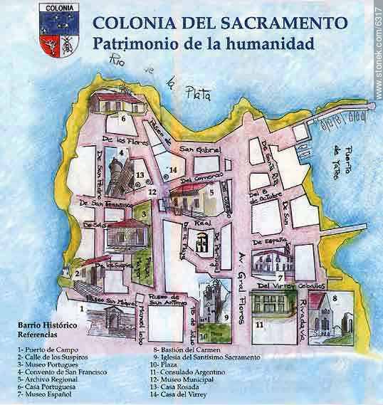 Map of the Old City. Thanks to Casa Real. 170 Real St. - Department of Colonia - URUGUAY. Photo #6317