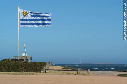 La bandera uruguaya y la Isla de Lobos - Punta del Este y balnearios cercanos - URUGUAY. Foto No. 27240