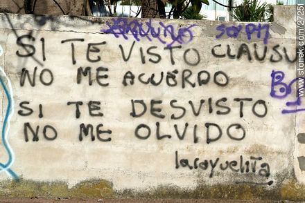 Grafiti: “Si te visto no me acuerdo. Si te desvisto no me olvido. - Punta del Este y balnearios cercanos - URUGUAY. Foto No. 27251