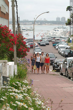 Familia caminando por la calle con vista al puerto - Punta del Este y balnearios cercanos - URUGUAY. Foto No. 8059