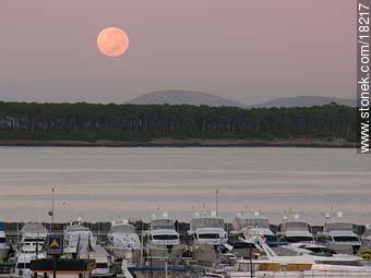 Amanecer con luna llena en el puerto y la isla. - Punta del Este y balnearios cercanos - URUGUAY. Foto No. 18217