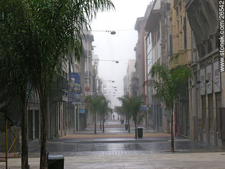 Peatonal Sarandí un domingo de invierno con niebla. - Departamento de Montevideo - URUGUAY. Foto No. 26542