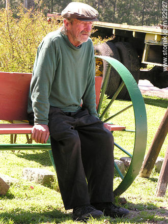 Anciano tomando sol - Departamento de Montevideo - URUGUAY. Foto No. 22927