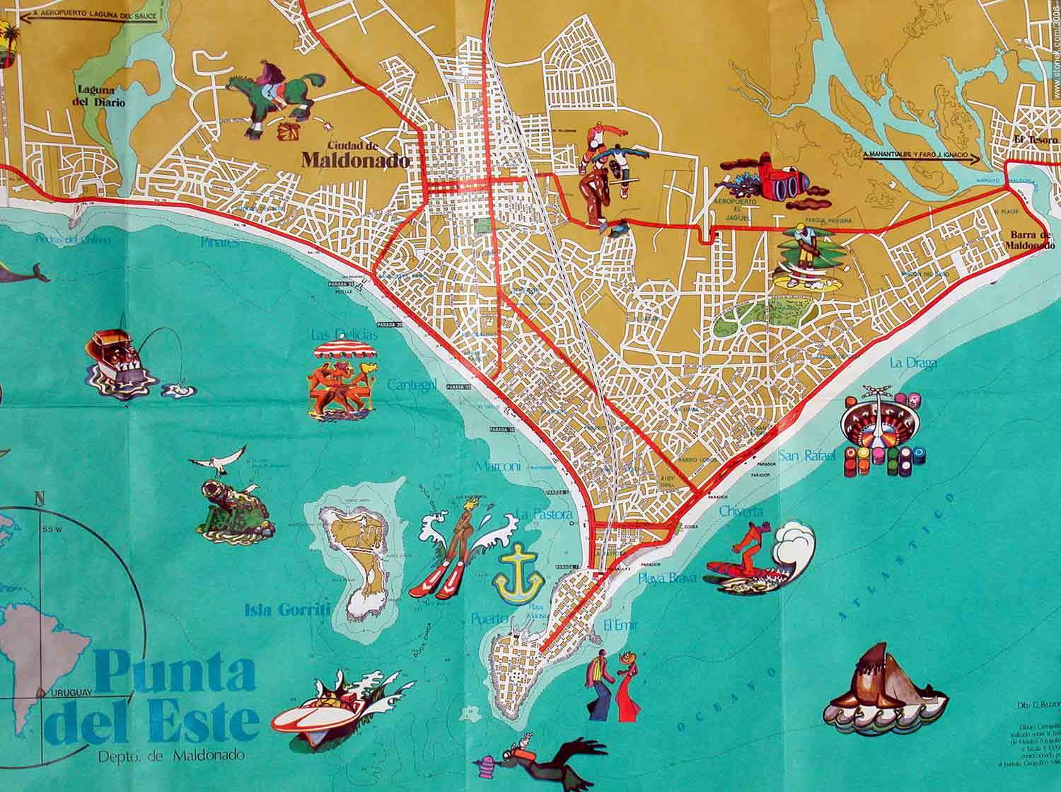 Map of Punta del Este (info purpose) - Punta del Este and its near resorts - URUGUAY. Foto No. 3006