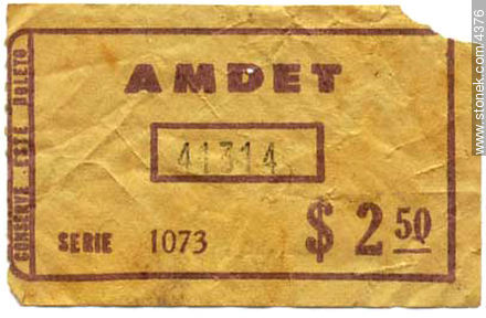 Antiguo boleto de 2,50 pesos de AMDET - Departamento de Montevideo - URUGUAY. Foto No. 4376